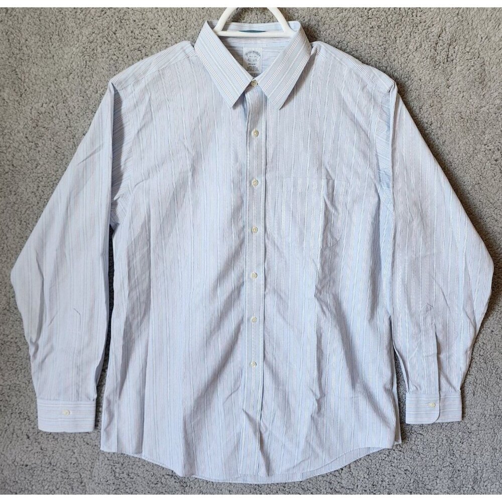 Brooks Brothers Blue Striped Regent Fit Non Iron LS Button Shirt Size 16.5 - 35
